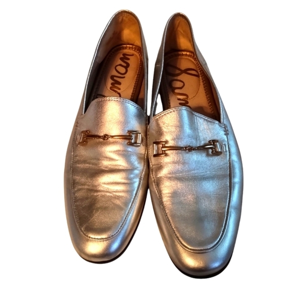 Sam Eddelmen Silver Loafers with Gold Accent - Picture 1 of 7